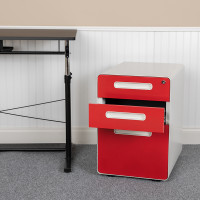 Flash Furniture HZ-AP535-02-RED-WH-GG Ergonomic 3-Drawer Mobile Locking Filing Cabinet with Anti-Tilt Mechanism & Letter/Legal Drawer, White with Red Faceplate